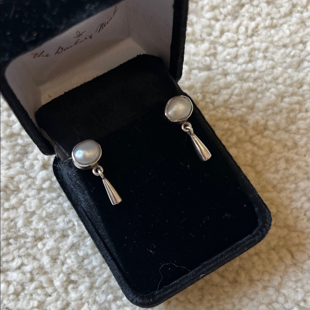 Sterling Silver Pearl Drop Earrings - White